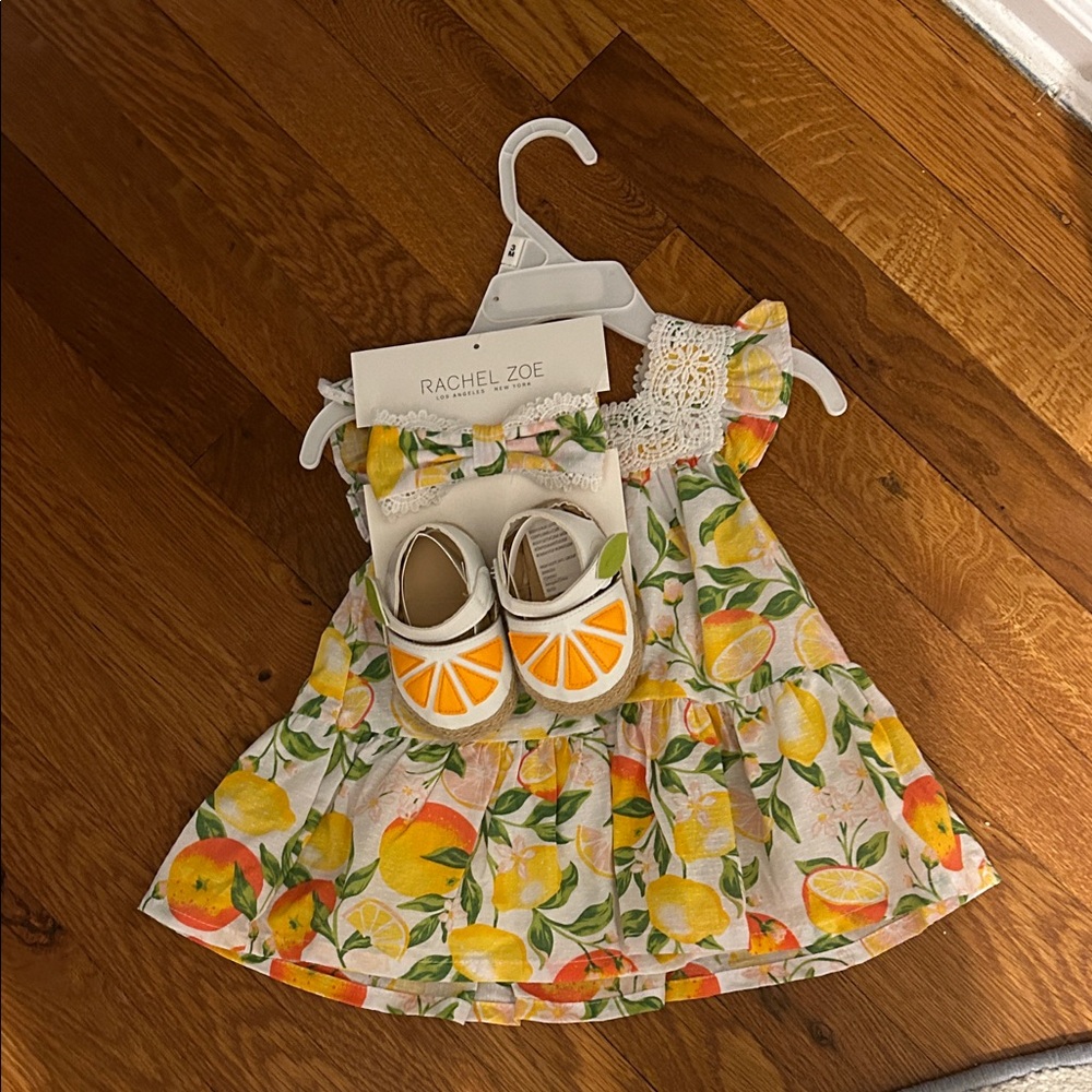 Rachel Zoe Lemon Print Dress with White Shoes